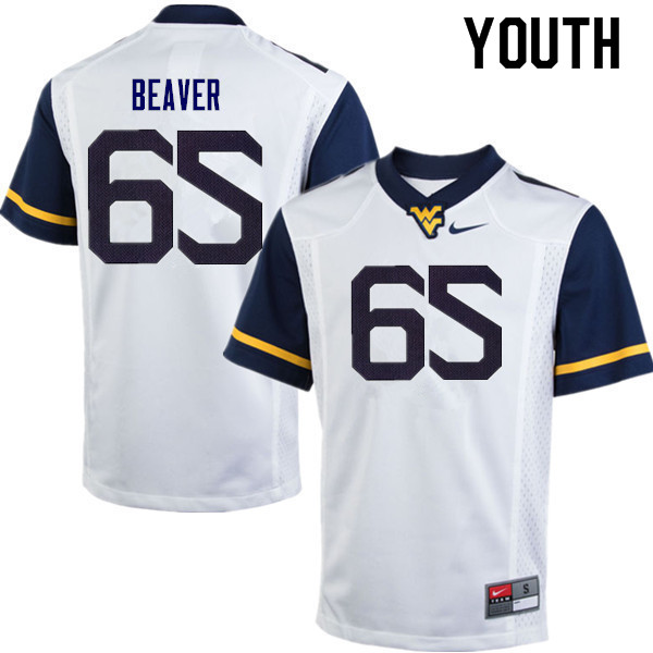 Youth #65 Donavan Beaver West Virginia Mountaineers College Football Jerseys Sale-White
